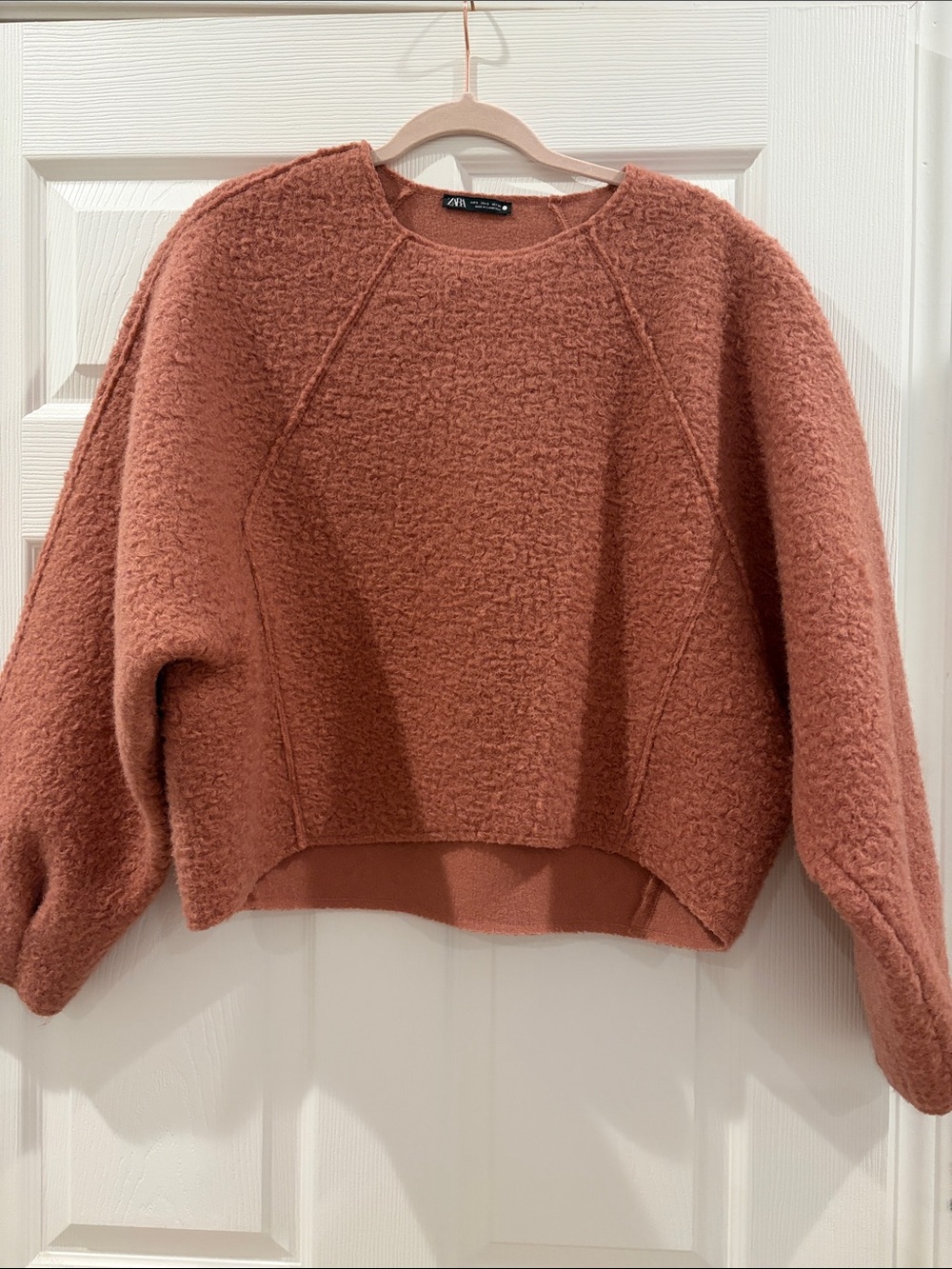 Zara Rust Textured Crewneck Sweater